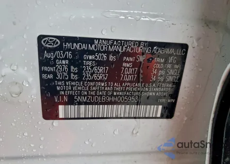 2017 Hyundai Santa Fe Sport z USA, uszkodzony, nr VIN 5NMZUDLB9HH005953